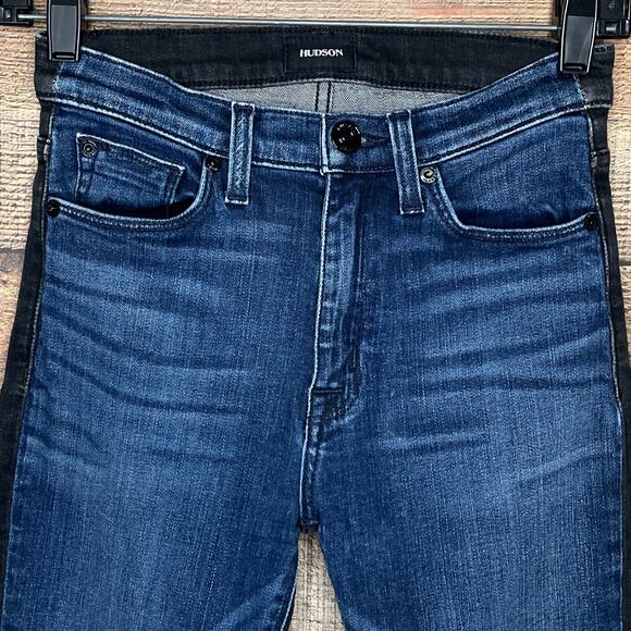 Hudson Barbara High Waist Super Skinny Blue Black Two Tone Jeans Size 25 - Picture 2 of 12